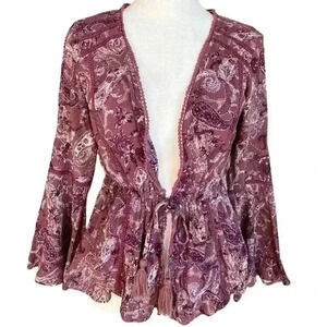 Altar’d State Mauve Purple Paisley Boho Tie-Front Top S